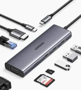 Ugreen CM498 9 In 1 Docking Station USB-C TO 3 USB A 3.0/ HDMI/ VGA/ RJ45 Gigabit/ SD/ TF