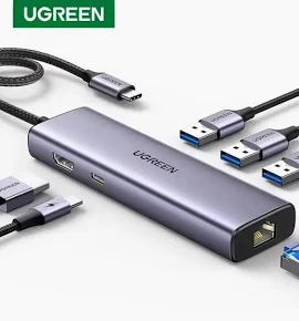 Ugreen CM511 6 In 1 Docking Station USB-C To 2* USB 3.0 A/ HDMI/ SD/ TF/ 100W PD Converter